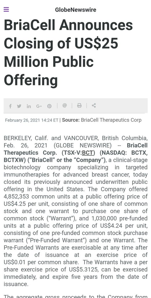 Tiny float...slap it now. easy 10..Offering closed..warrants at 5.31...this is a deal..you r welcome