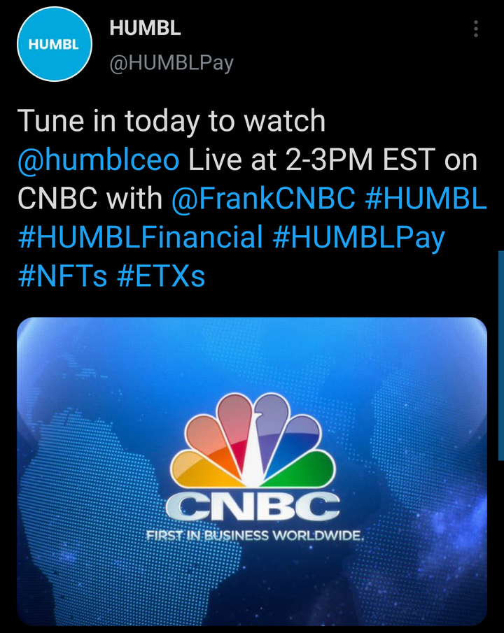 HUMBL CEOのCNBCインタビューは、今日午後2-3時（EST）です