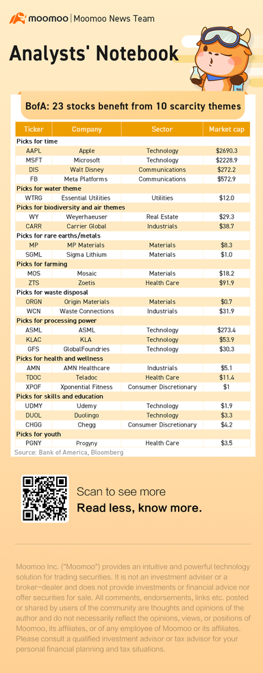 bofa：10の不足テーマから23の株式が利益を受けています