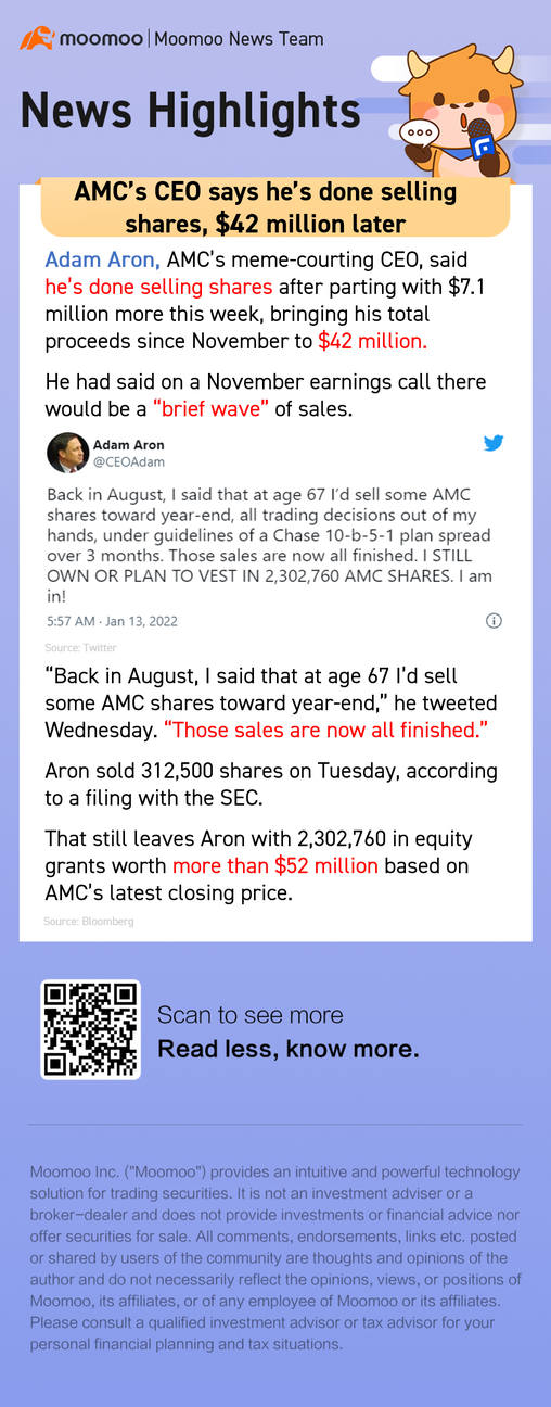 AMC's CEO says he's done selling shares, $42 million later