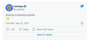 Adidas原創表示已與coinbase合作。