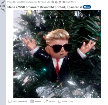 r/wsbのエイプたちはクリスマス用のWSbオーナメントを作りました。