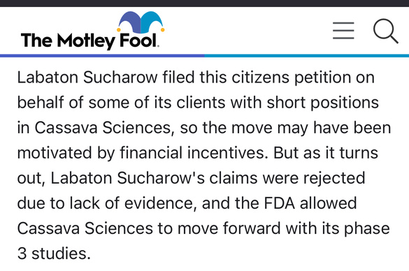 看好SAVA🚀。今早的Motley Fool文章